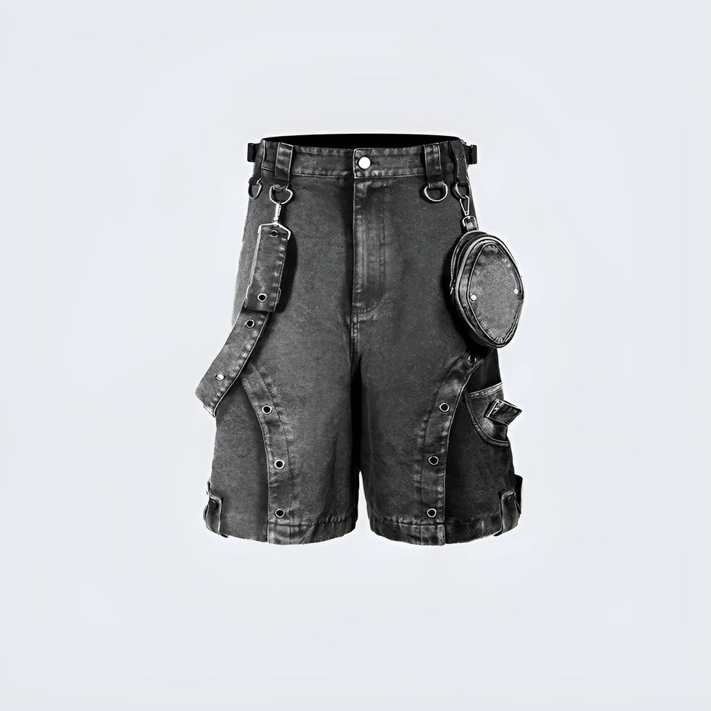 Retro high street loose fit high waist denim shorts in washed pearl canvas fabric