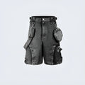Retro high street loose fit high waist denim shorts in washed pearl canvas fabric