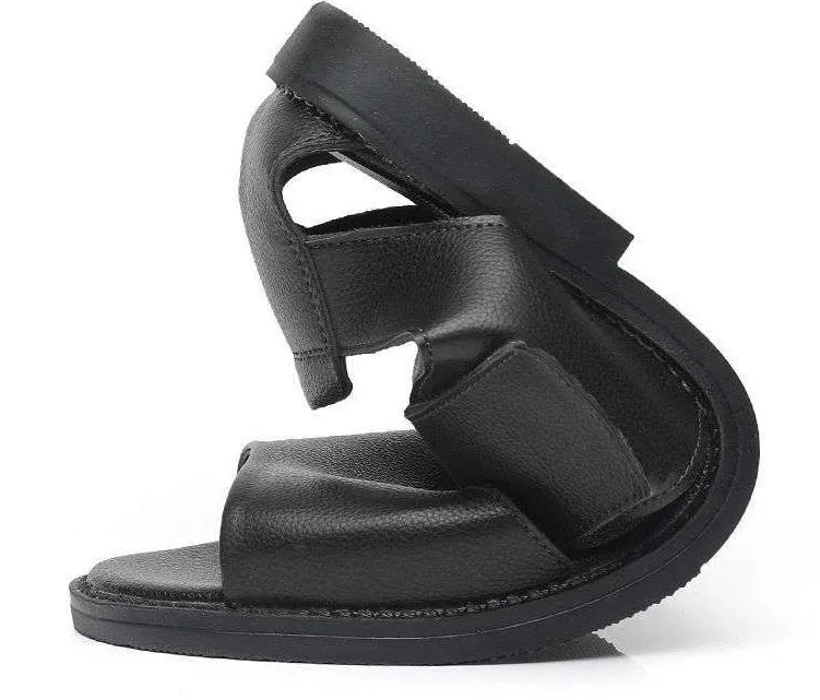 Men's black and brown casual sandals with open toe design and rubber sole