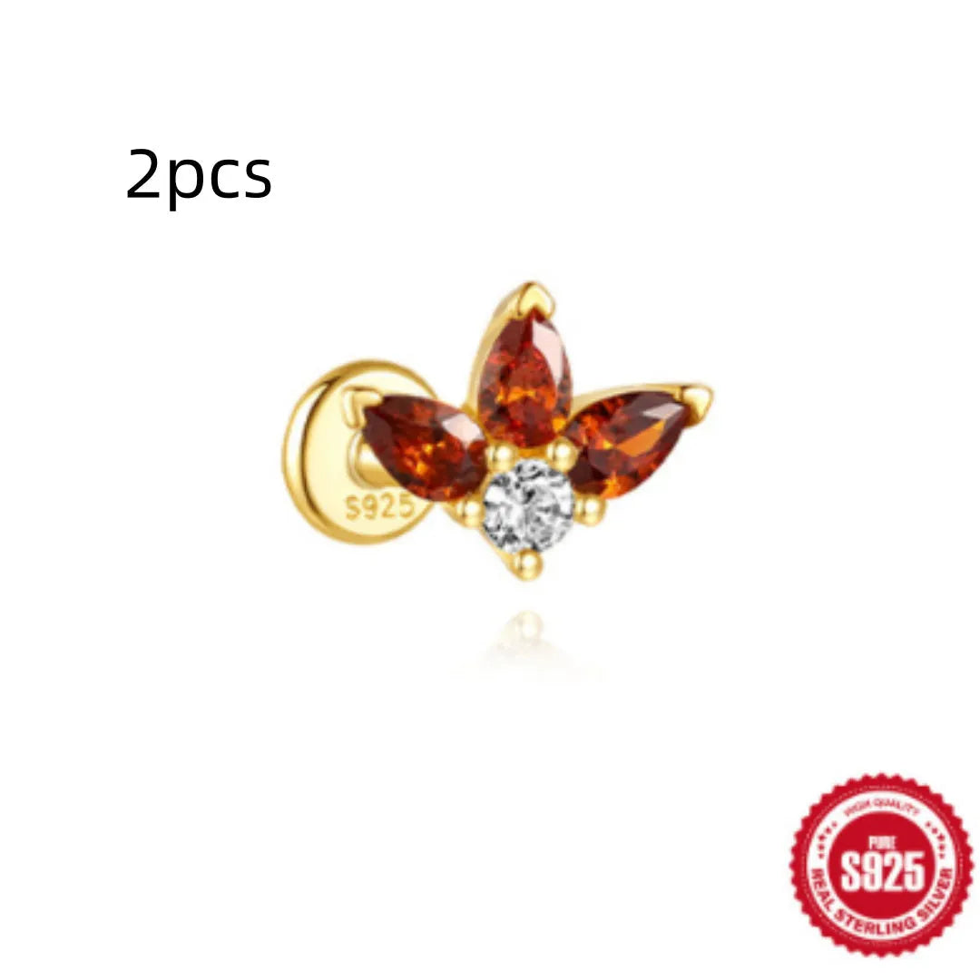 Geometric water drop shaped S925 sterling silver earrings with a flat spiral puncture back, in a gold electroplated finish.
