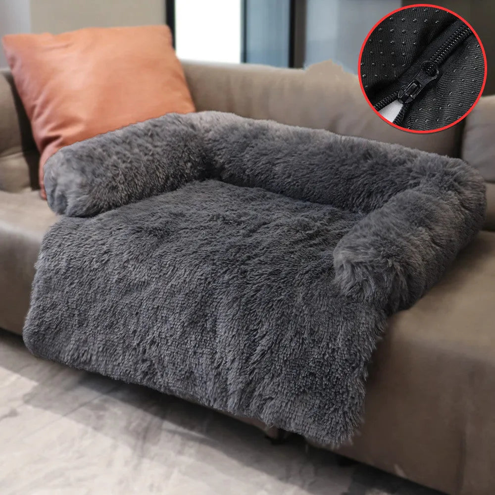 Plush kennel pet bed in grey with PP cotton fill, dual use as sofa bed for dogs and cats