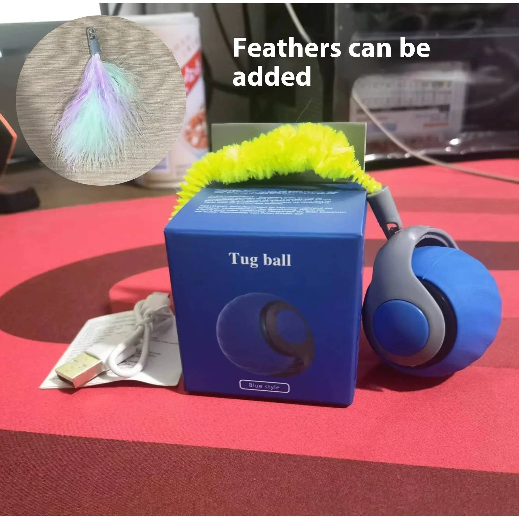 Automatic silicone cat toy spike ball in blue and red colours with Type-C charging port