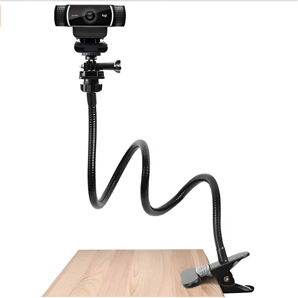 Black metal webcam support universal hose bracket with flexible gooseneck and phone holder