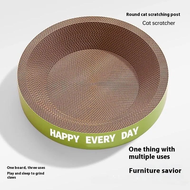 Green round cat nest with integrated sisal scratching board, 50cm in diameter.