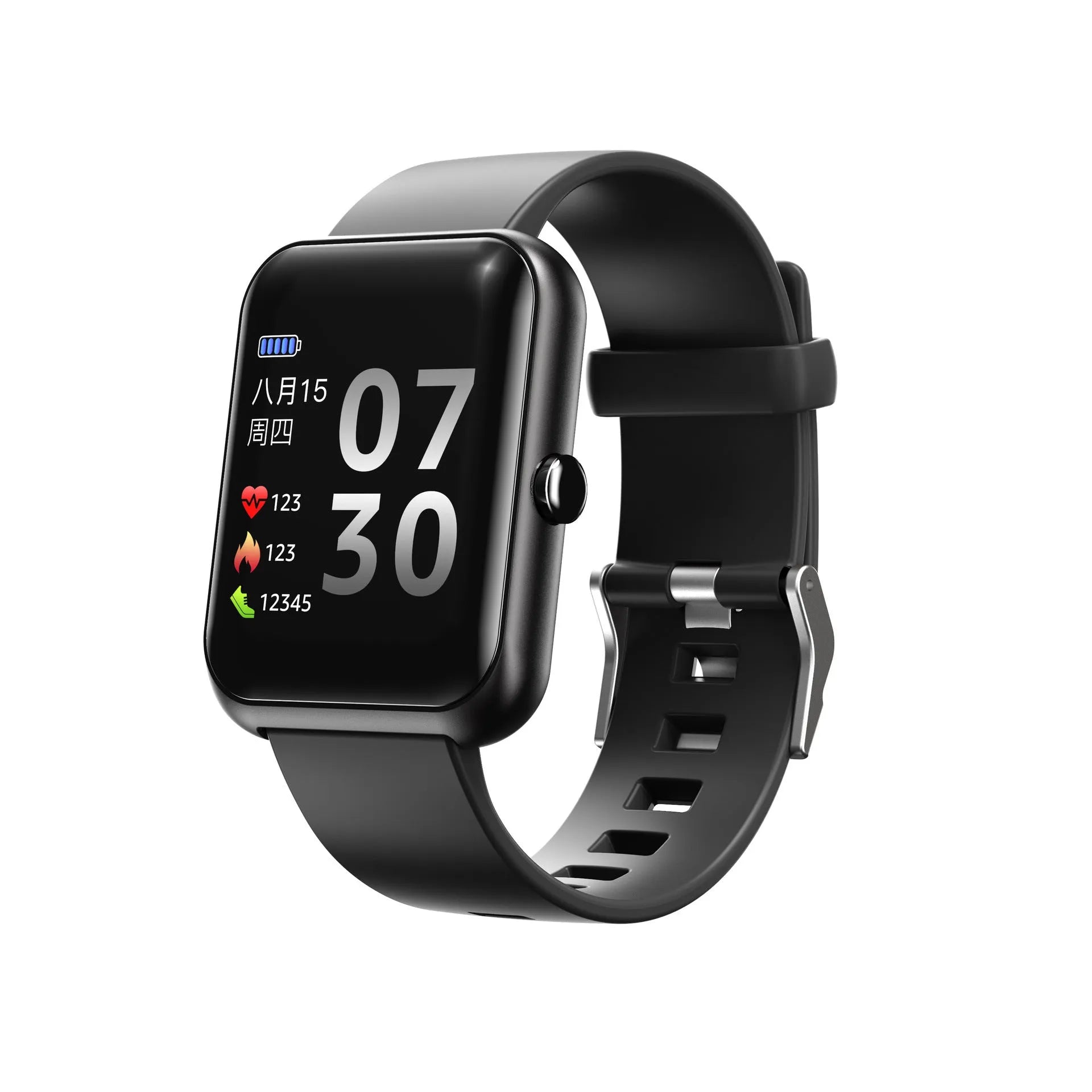 Square anodised aluminium smart couple bracelet with silicone strap on a wrist