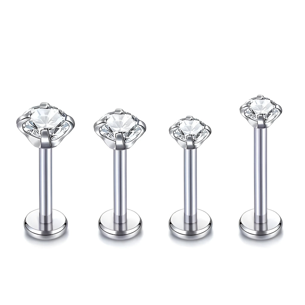Anti allergic titanium alloy ear studs with internal thread and round zircon stone