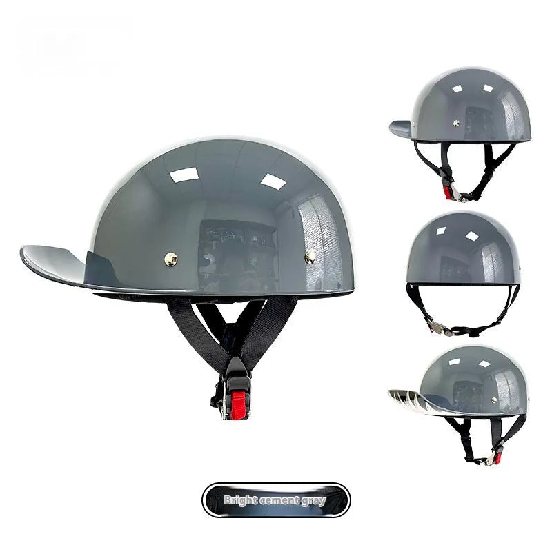 Retro ABS motorcycle helmet in Bright Black Cement Grey, available in multiple sizes for women and general riders