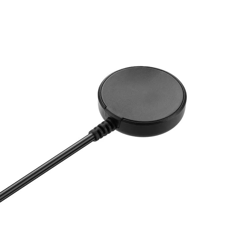 Black USB wireless watch charger with 34mm charging pad and attached cable