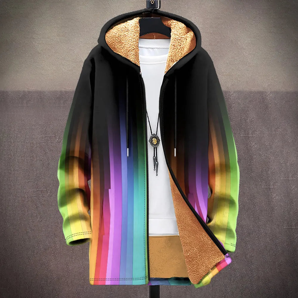 Men's loose fit zip up hooded cardigan with digital print pattern in multiple colour options