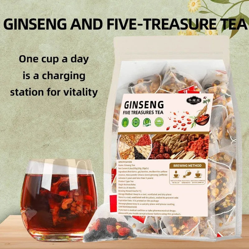 Ginseng Wubao Tea transparent bag showing 5g x 20 packs of herbal granules