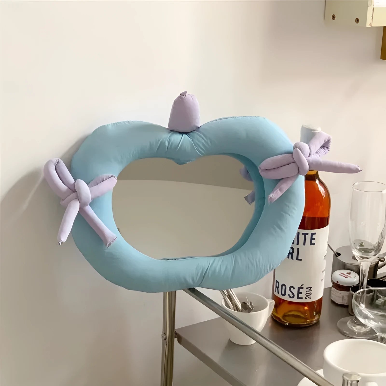 Korean-style fabric pillow wall mirror with aluminium lens in apple or house colour