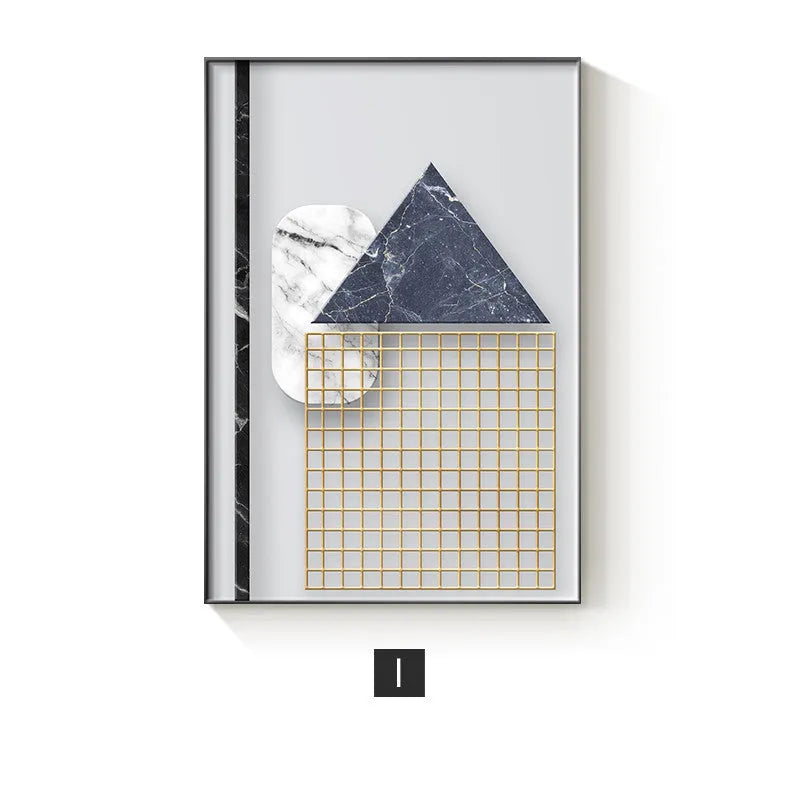 Abstract geometric pattern canvas wall art painting in modern colours on stretched canvas