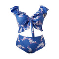 Women's plus size split bikini in polyester with spandex lining, available in XL to 4XL and black, blue or multicolour.