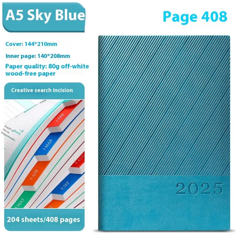 A5 PU leather notepad with striped cover showing bean green colour option next to open pages