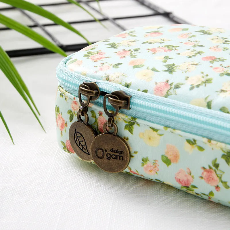 Canvas pencil case storage bag 190x80x40mm in Korean floral or solid colours, for stationery.