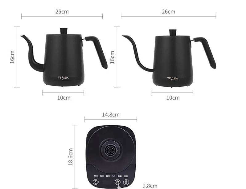 Slender mouth stainless steel electric kettle with heat preservation function for office use in black colour
