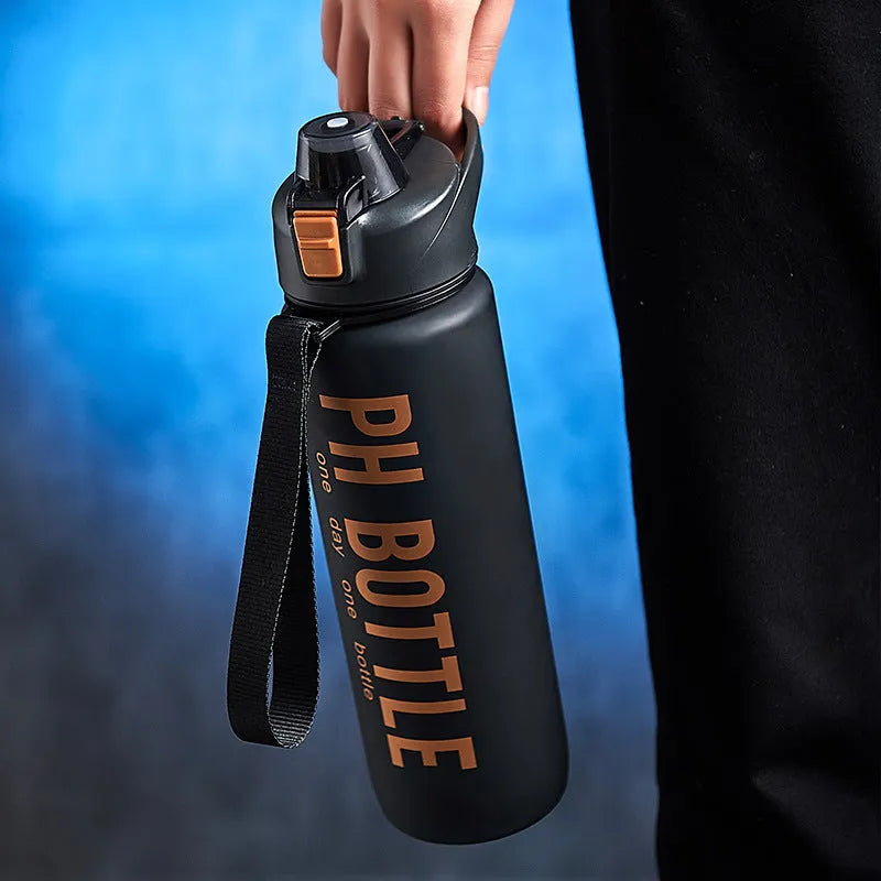 Men's 1000ml matte black plastic water bottle portable direct beverage style