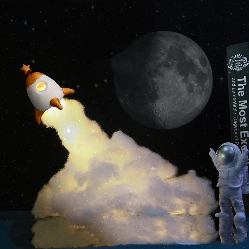 DIY astronaut rocket LED night light kit with battery or USB power options for desk decoration