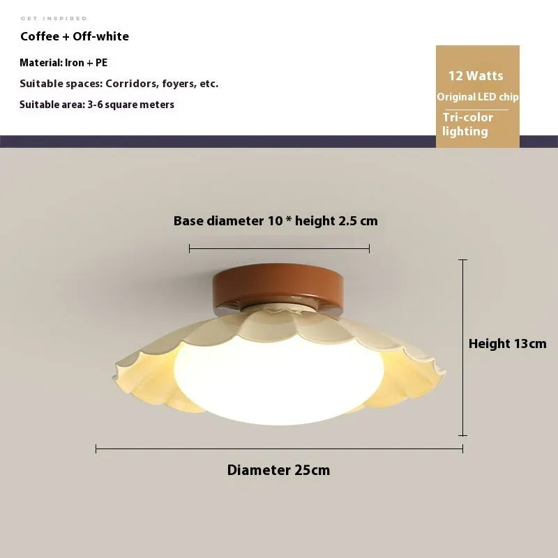 Mid-ancient silent balcony LED ceiling light round 25 beige three colours with iron body and acrylic shade
