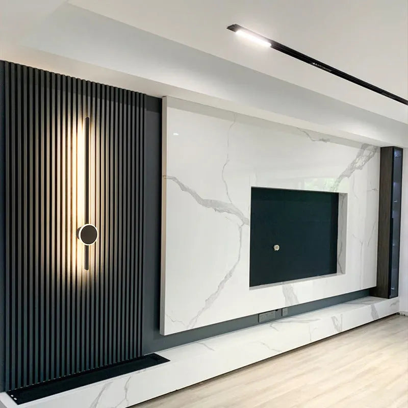 Contemporary grid-free bedside strip wall lamp with acrylic shade and three-colour LED lighting