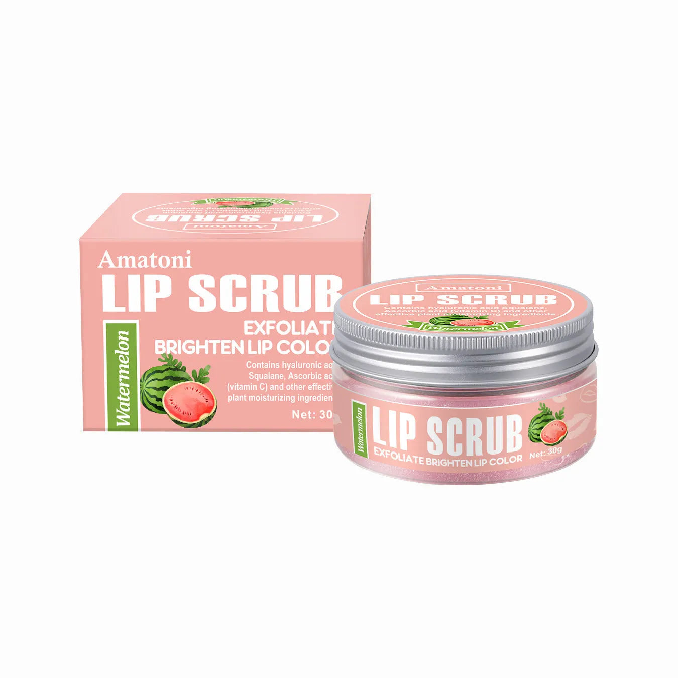Amatoni lip scrub cream pot in fruit flavours for exfoliating and moisturising lip care