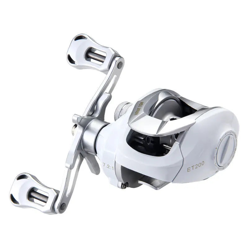 Micro baitcasting fishing reel with drop wheel design for small bait applications