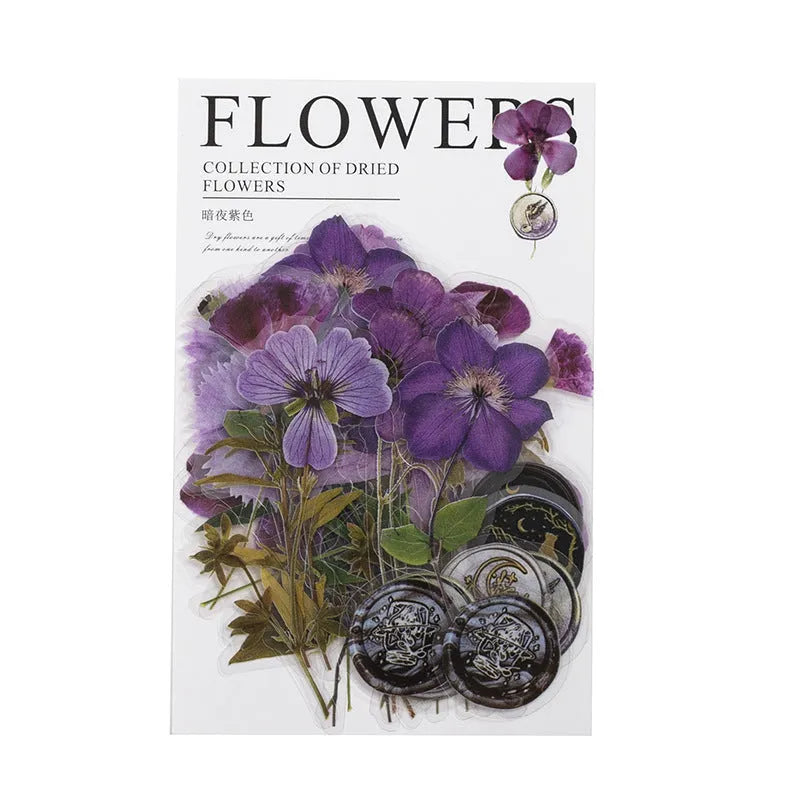 Creative dried flowers journal decoration sticker package showing eight modern art design styles