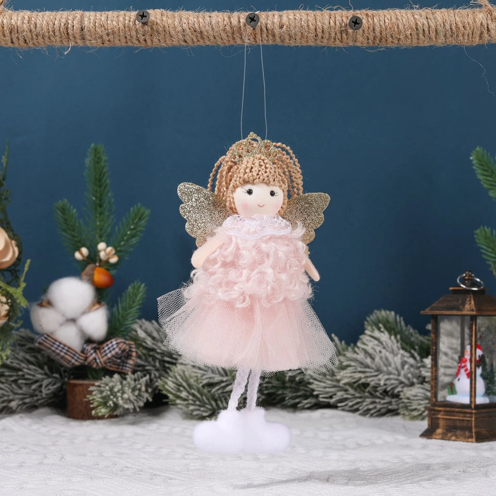 Cartoon-style cloth Christmas angel pendant hair ornament for girls on a high ponytail.