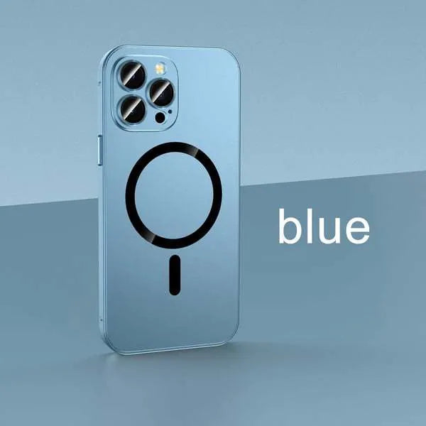 iPhone protective case with aluminium alloy frame in dark purple colour with magnetic snap.