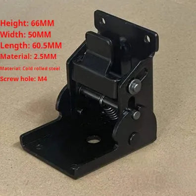 Folding hinge for furniture with adjustable 0 to 90 degree angle and self-locking mechanism.