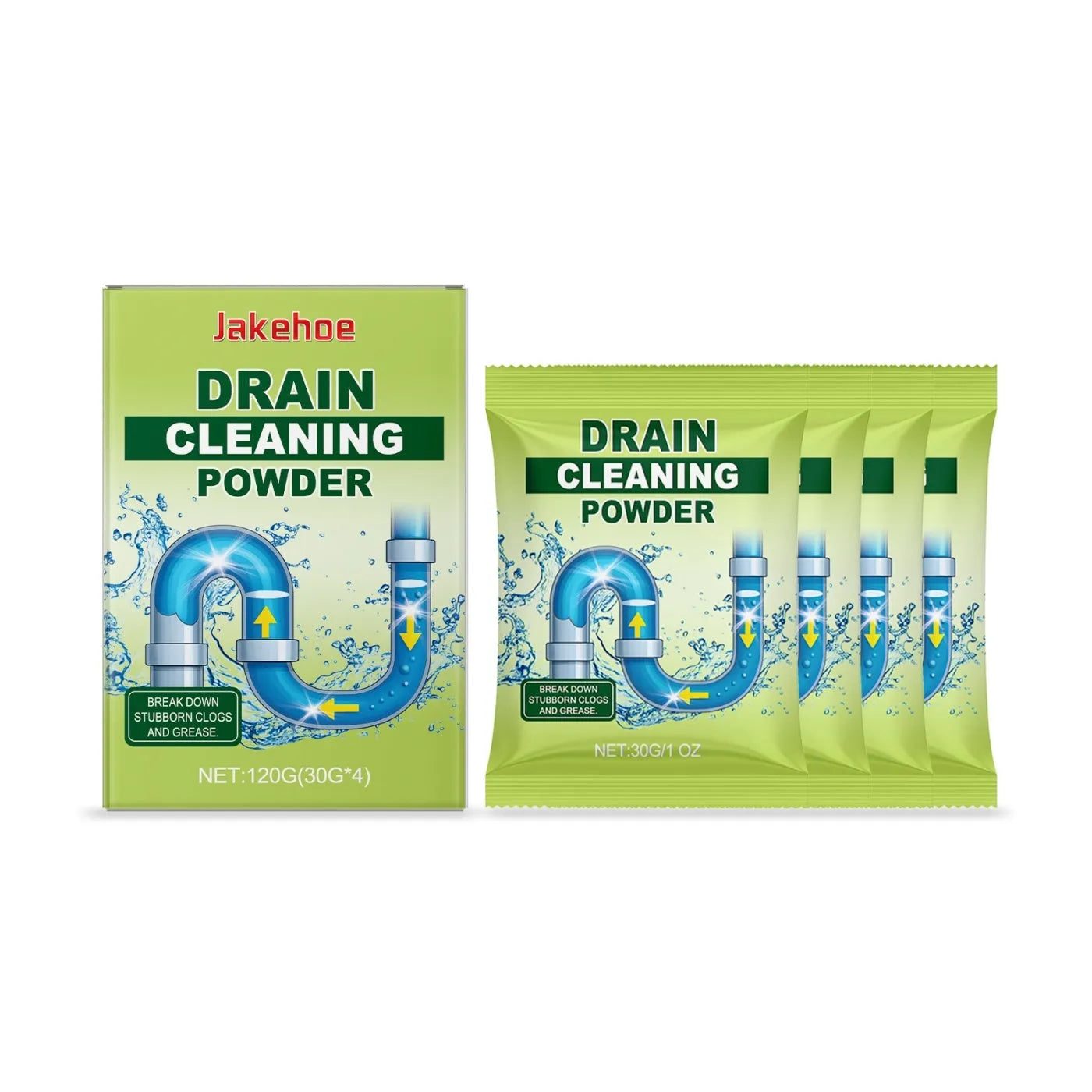 120g container of drain cleaning powder with sodium hydroxide for unblocking sinks
