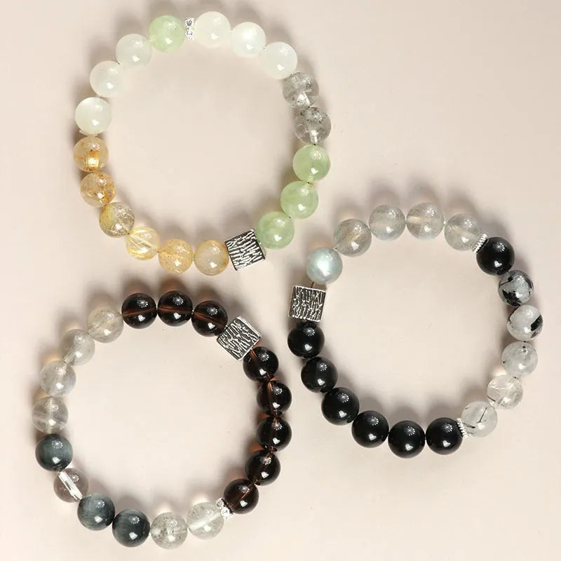 10mm geometric crystal couple bracelet in khaki colour with Chinese style design
