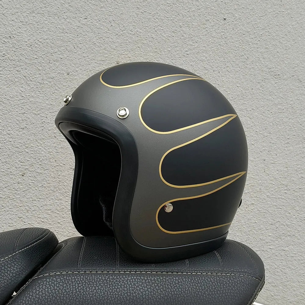 Retro-style motorcycle half helmet in cement grey with a glossy fibreglass shell on a plain background.