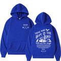 Christian Jesus letters print loose pullover hoodie in black on a plain background showing front print detail