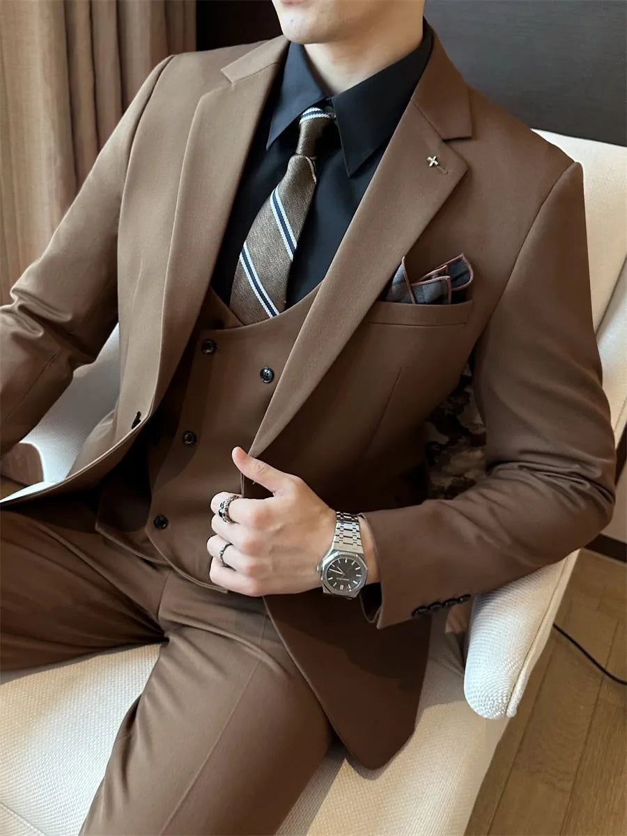 Men's slim fit business formal wear jacket in a dark green colour, showing structured blazer design.