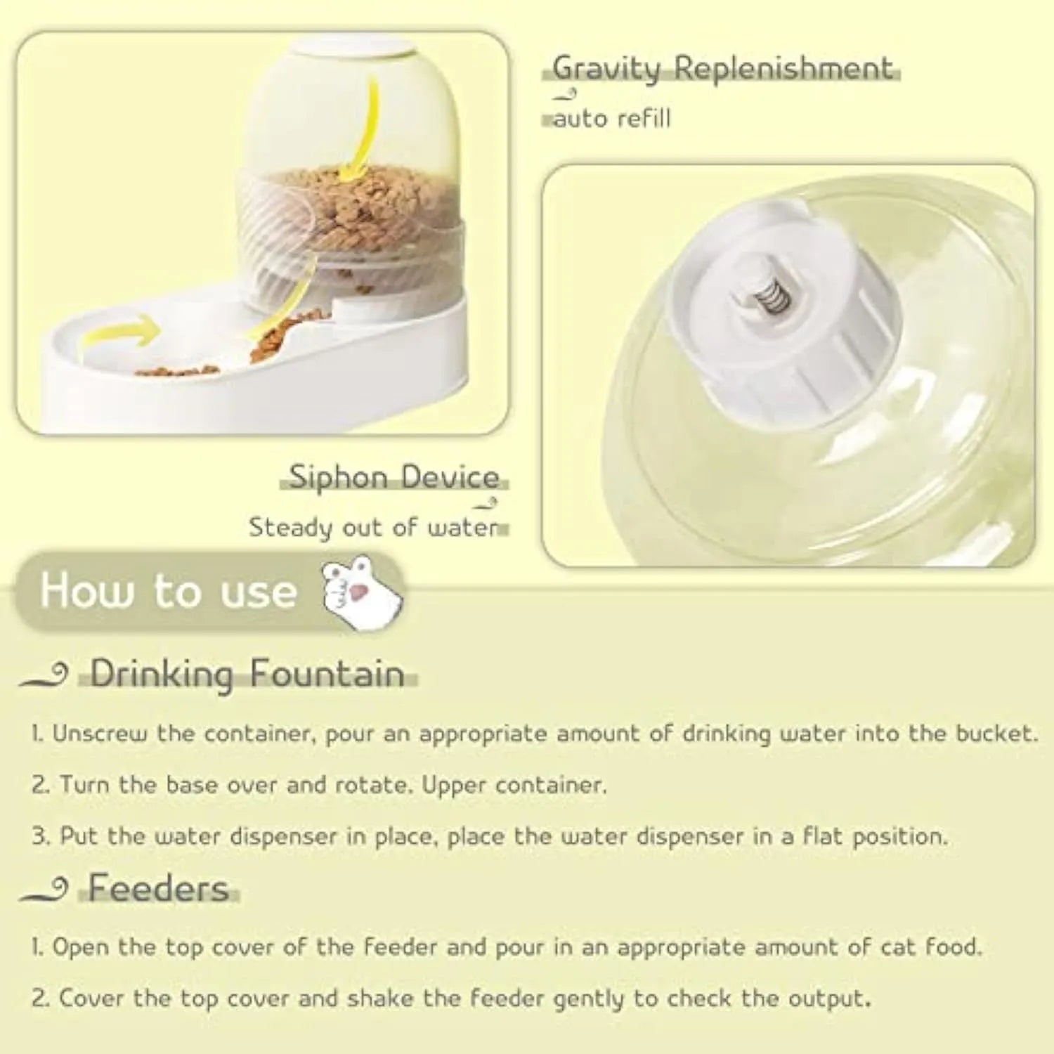 White automatic cat feeder and water dispenser set with wave-pattern design.