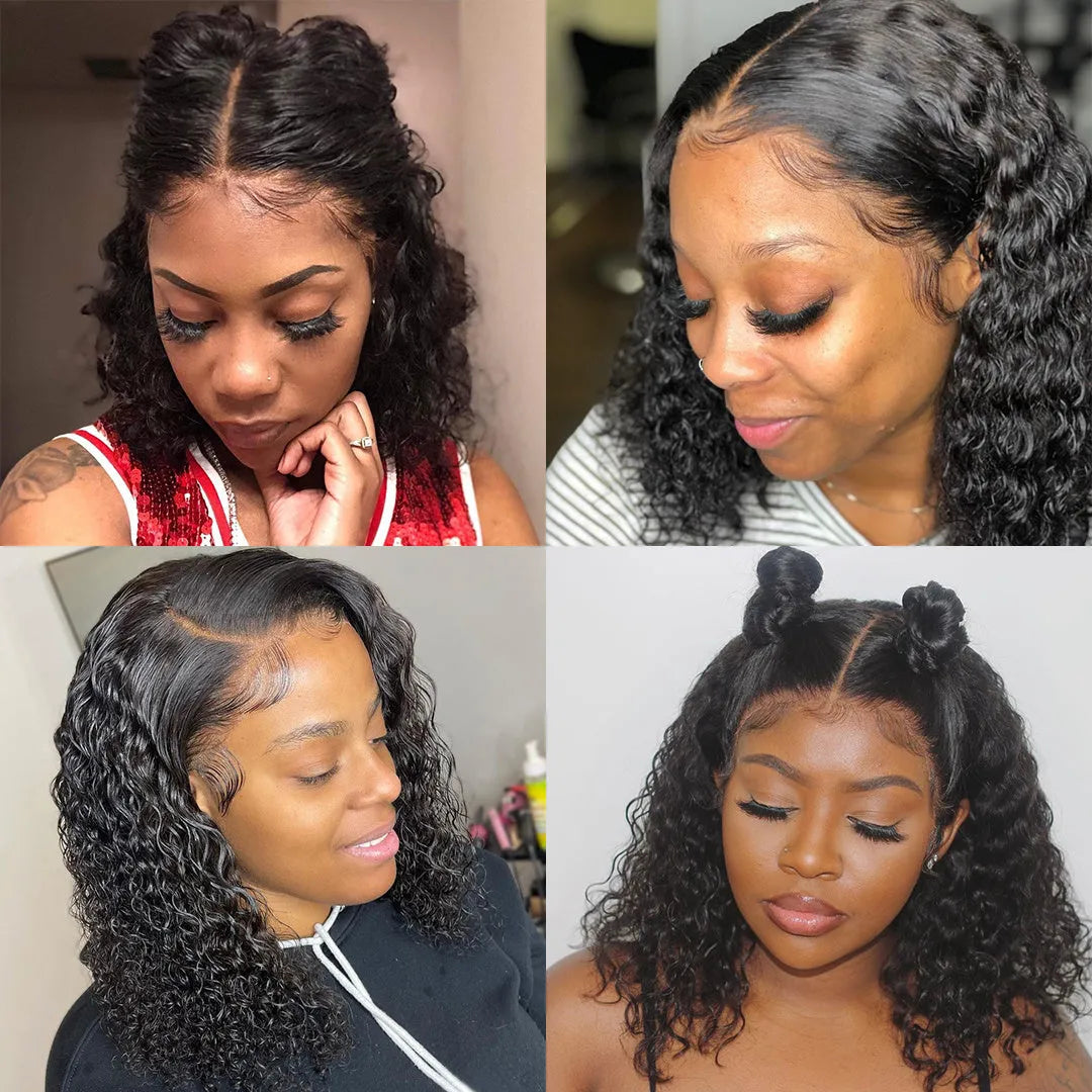 Sunper Queen Jerry Curly human hair short bob wig with Swiss lace front and adjustable cap