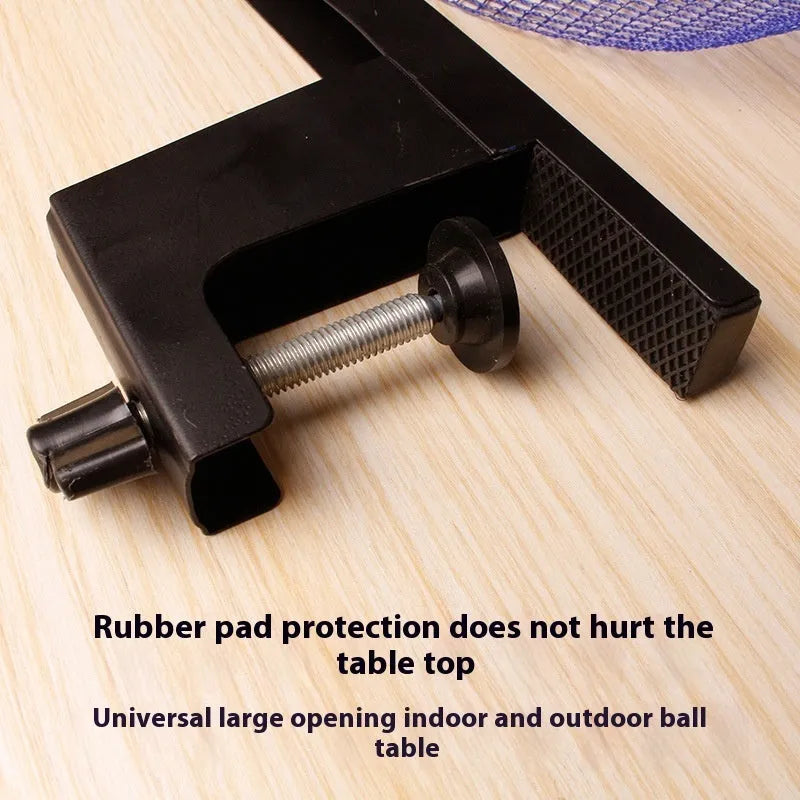 Universal large thickened clip and grid frame for table tennis net on indoor open grid table.