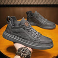 Men's black non-slip wear-resistant lightweight sneakers with EVA sole and PU upper, side view
