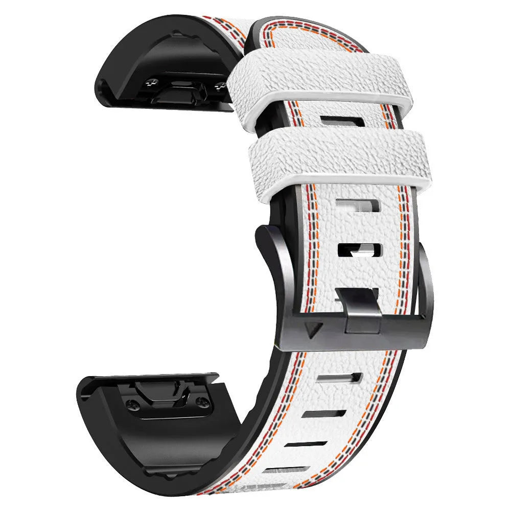 Silicone leather quick release watch strap for Garmin Fenix watch in black