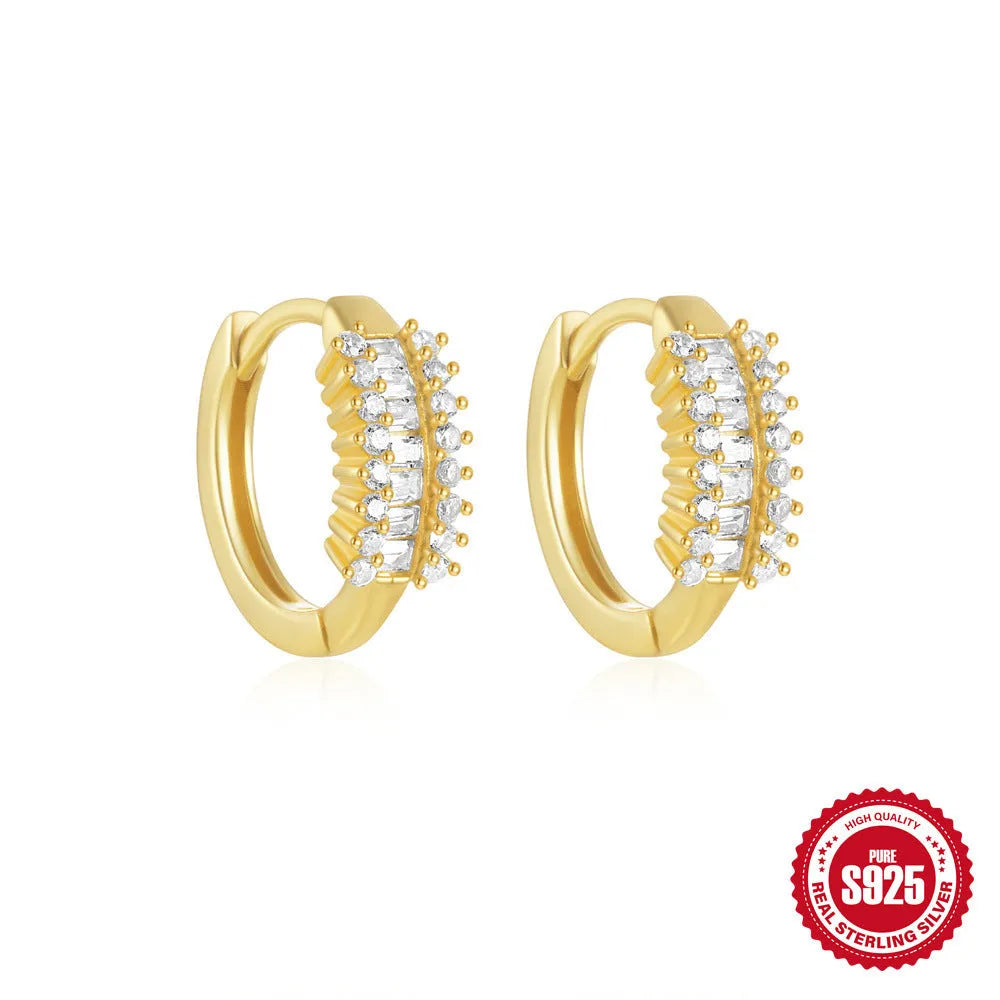 Small round geometric sterling silver stud earrings in gold or silver finish options