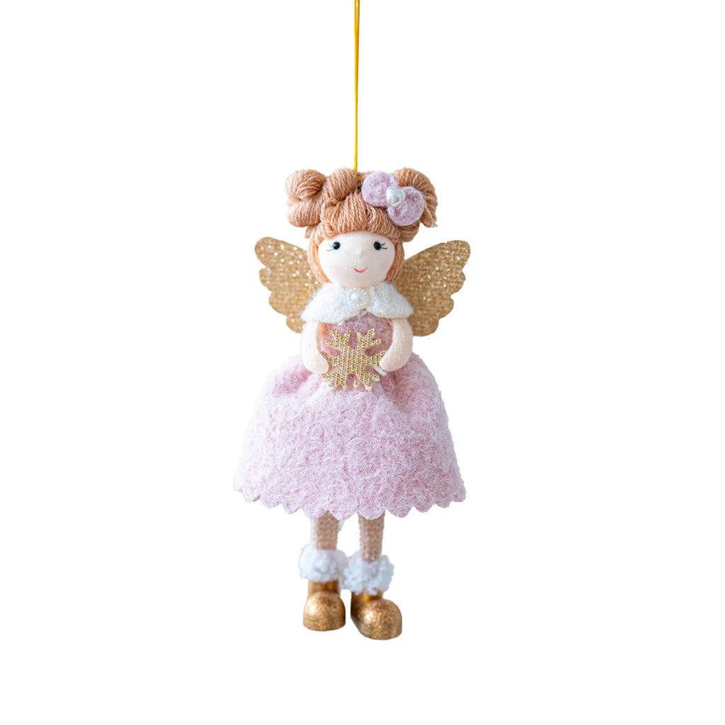 Christmas angel wings plush pendant ornament in pink and white cloth fabric