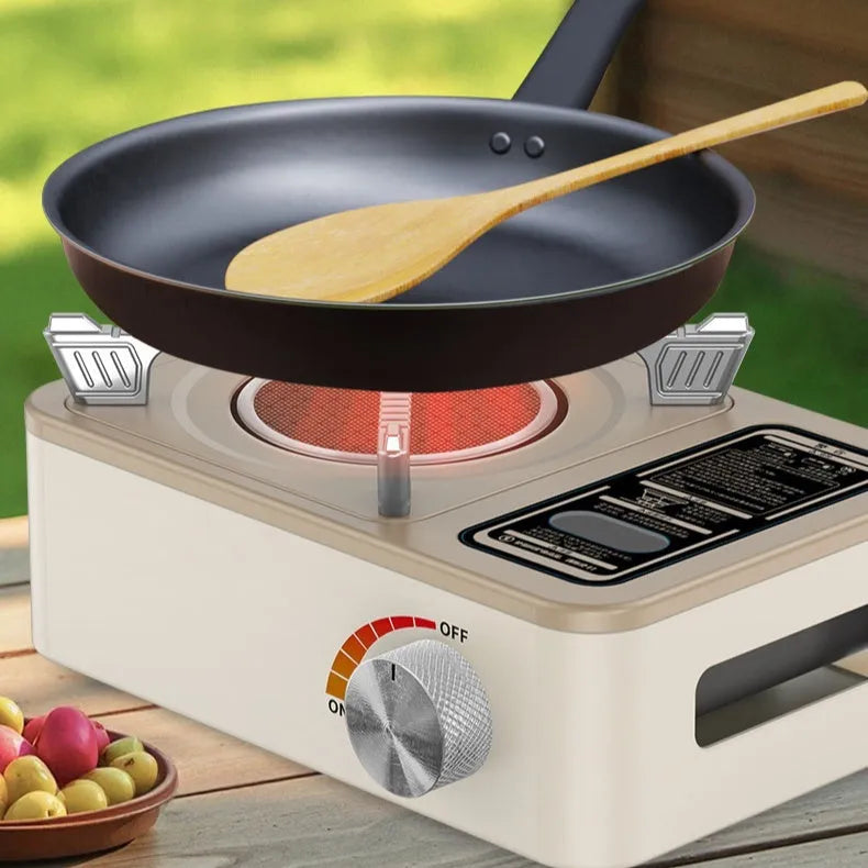 White portable infrared gas stove with windproof design for outdoor camping cooking