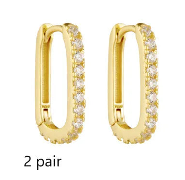 Sterling silver geometric ear clip earrings with oval zircon stones in European-American style