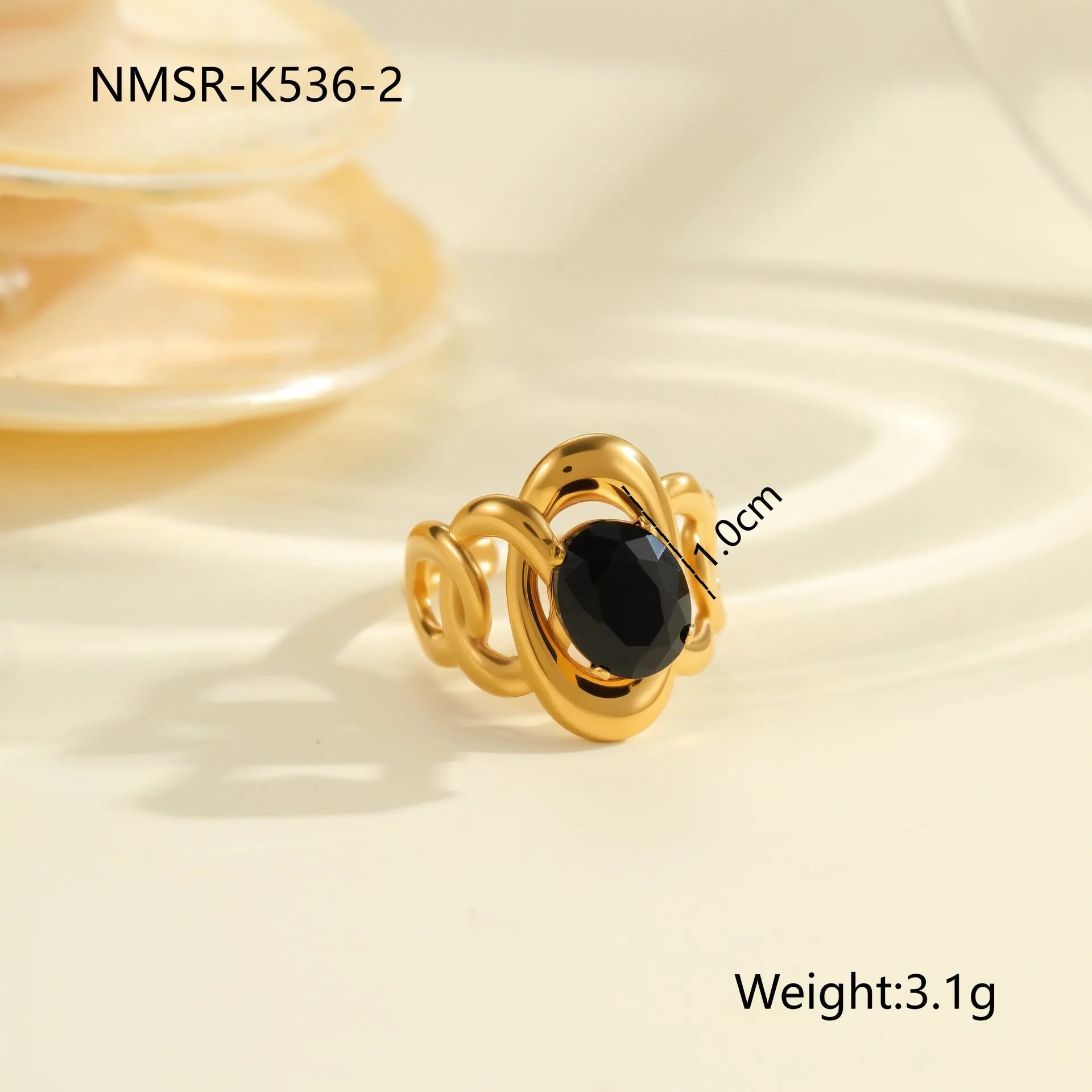 Adjustable open mouth women's ring with geometric design and zircon accents on stainless steel band