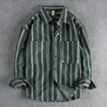 Men's vintage yarn-dyed striped casual shirt in Japanese retro style with loose fit