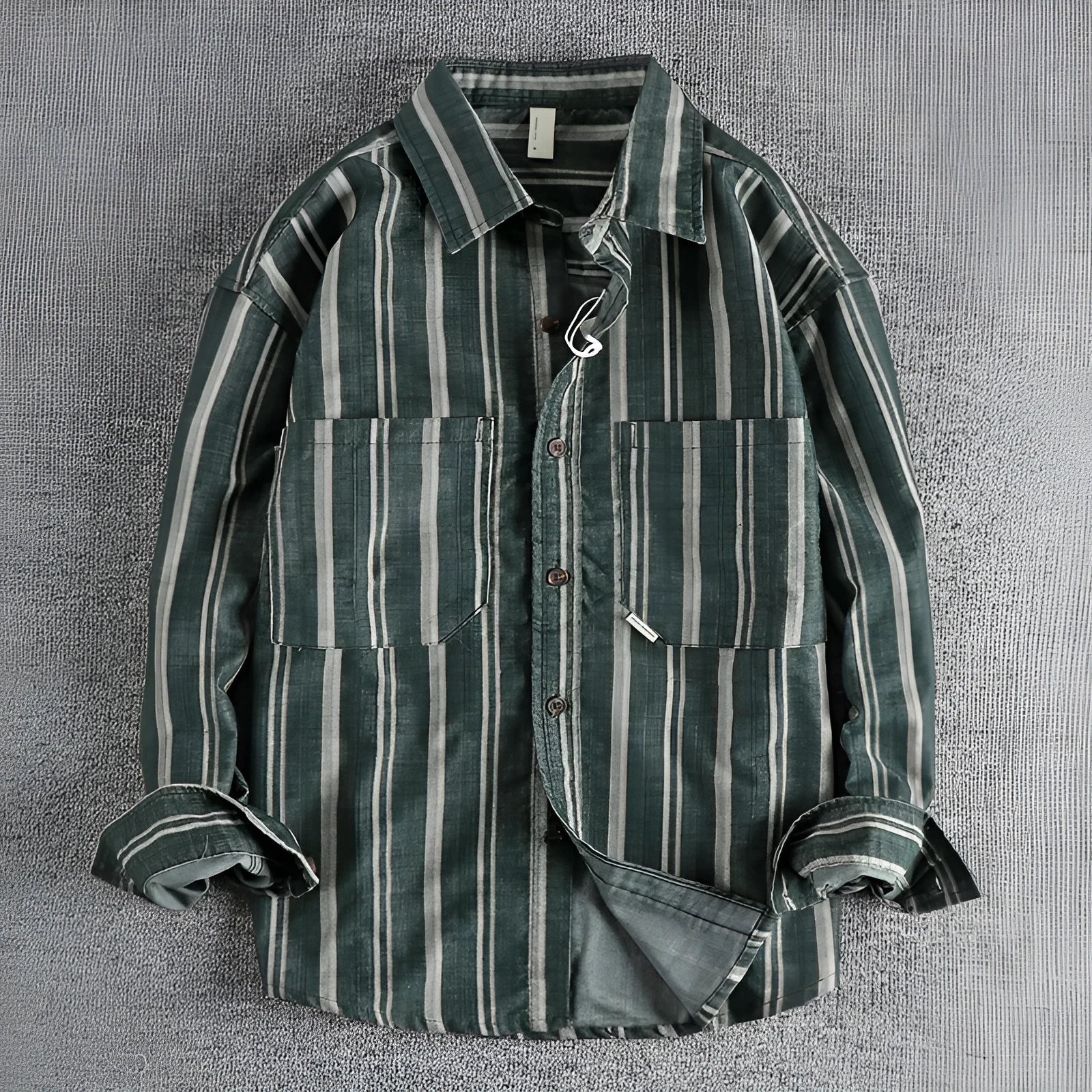 Men's vintage yarn-dyed striped casual shirt in Japanese retro style with loose fit