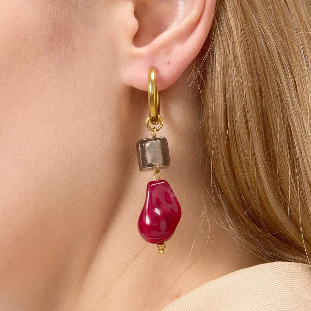 Geometric resin earrings for women with antique style and electroplated finish, available in eight colour options.