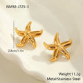 Gold-toned stainless steel stud earrings with starfish and star motifs, colour NMSE-J725-3