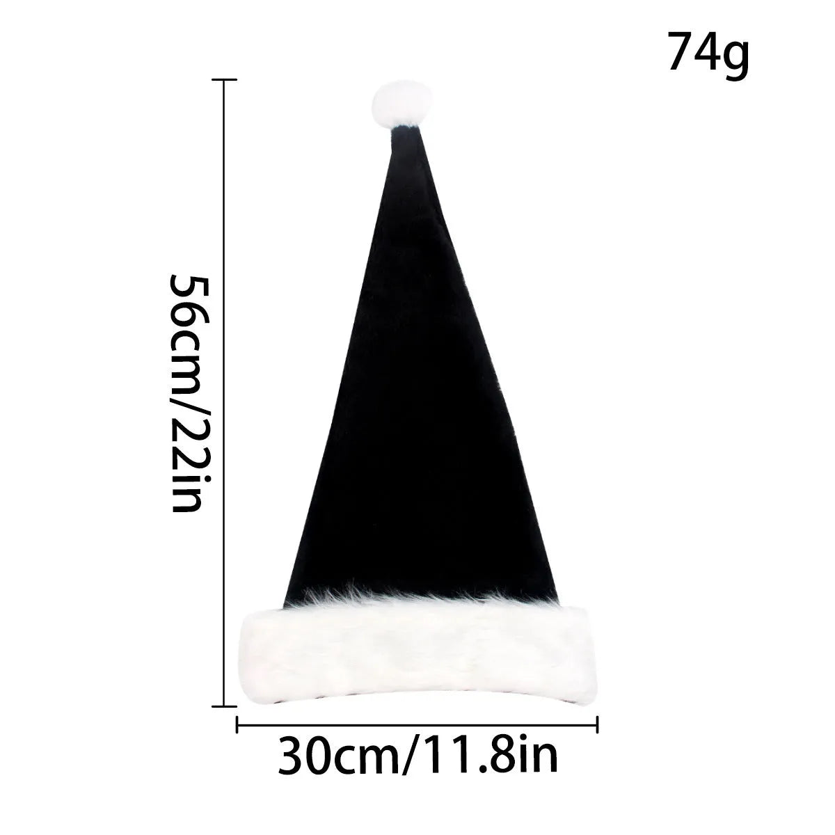Polyester thickened plush Christmas hat in red and black, 56x30 cm, European classical style